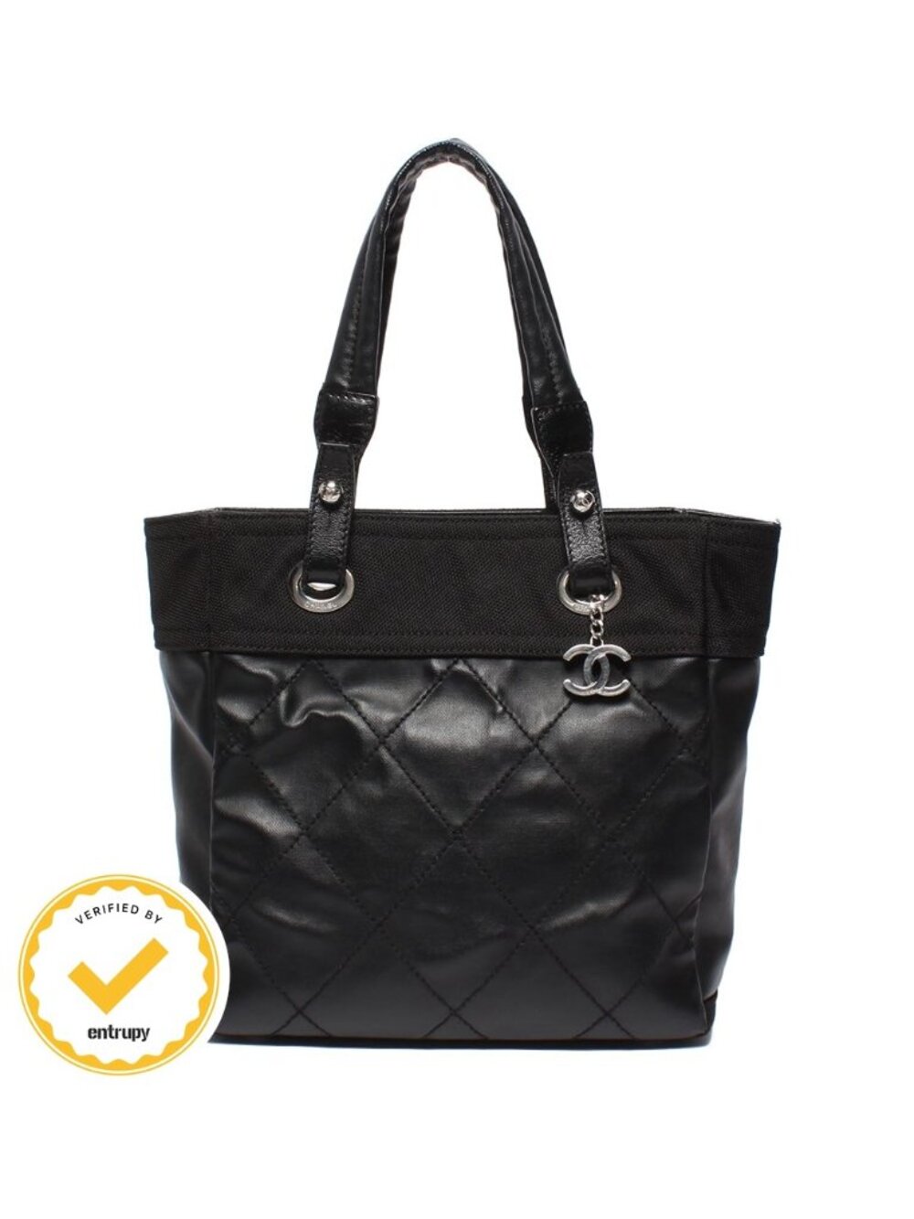 Chanel Tote Shoulder Bag Silver Paris Biarritz